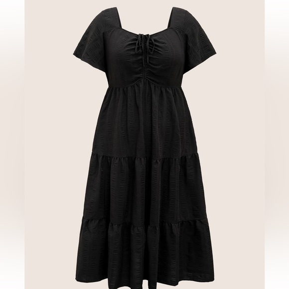 BloomChic Plus Size XL Plain Ruched Drawstring Pocket Ruffle Tiered Dress us14 - Picture 8 of 9